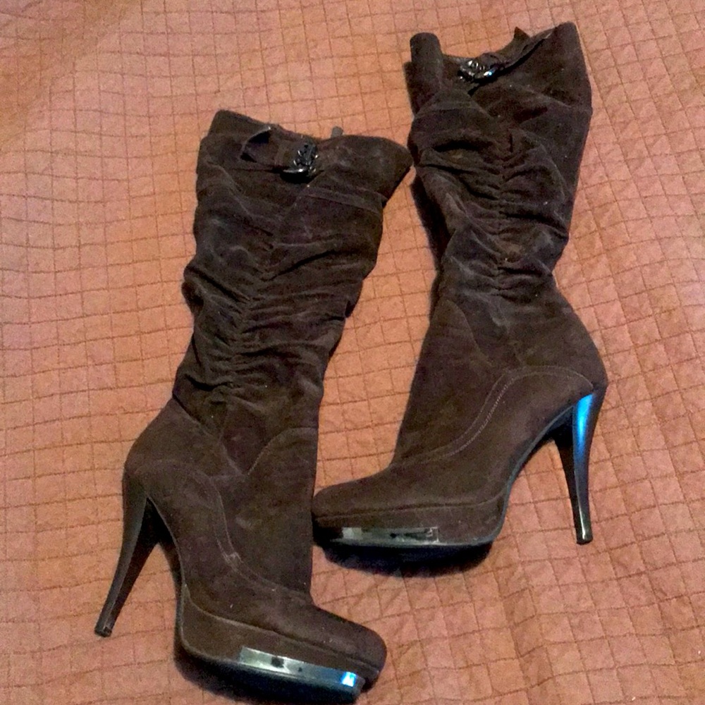 Knee high brown suede boots